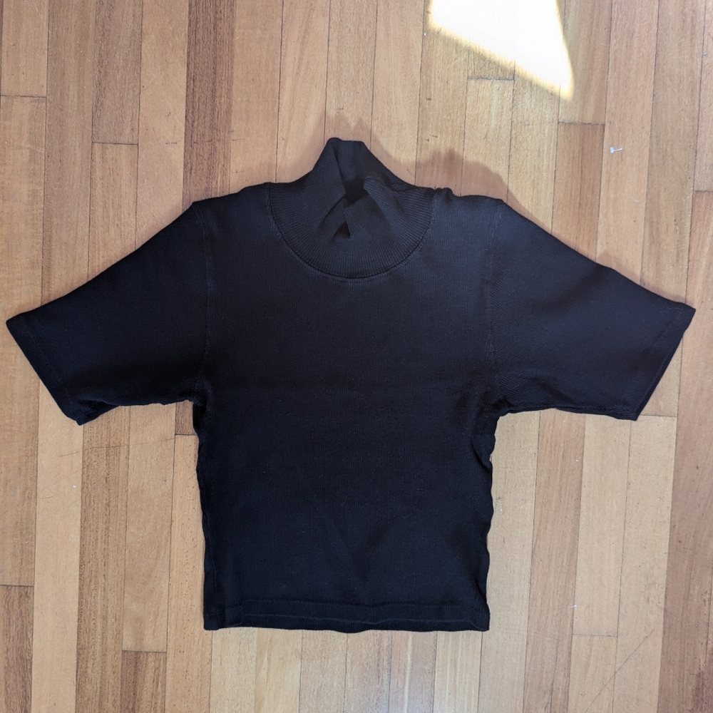Big Bud Press 1/2 sleeve turtleneck crop top black